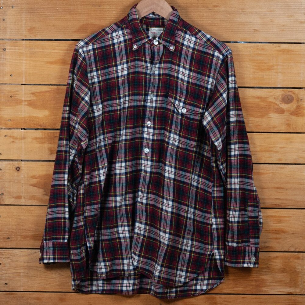 Vintage 60s Hathaway Viyella Wool Blend Dress Douglas Tartan Shirt - Men's MD